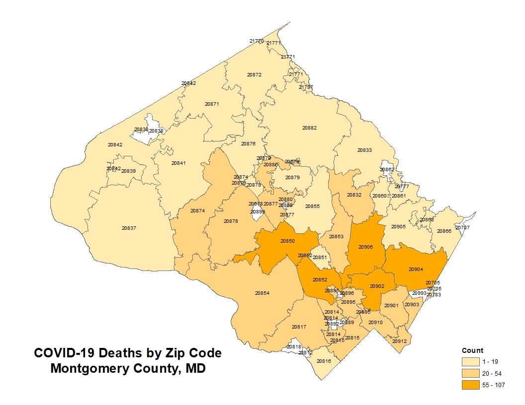 COVID-19 Infections by Zip Codes in Montgomery County, MD