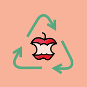 Recycling logo with an apple in the middle