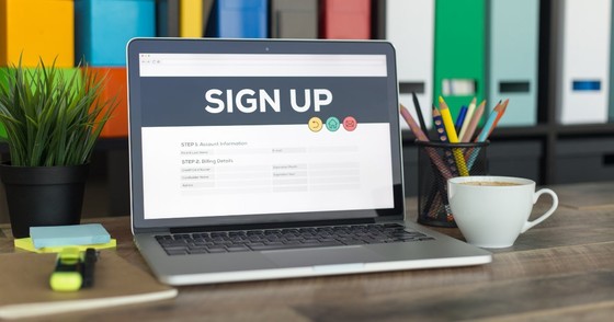 sign up screen on laptop