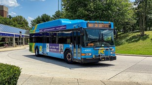 photo of a blue RideOn bus 