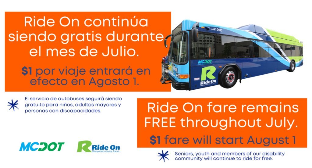 Ride On Bus Service to Resume Collecting Fares on Monday, Aug. 1, with New Rate Set at $1 