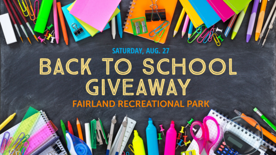 School Supplies Will Be Available Free at ‘Back to School Giveaway’ on Saturday, Aug. 27, at Fairland Recreational Park   