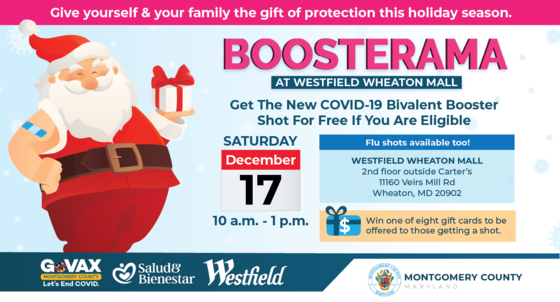 Free Flu and COVID Booster Shots Will Be Provided at Holiday ‘Boosterama’ on Saturday, Dec. 17, at Westfield Wheaton 