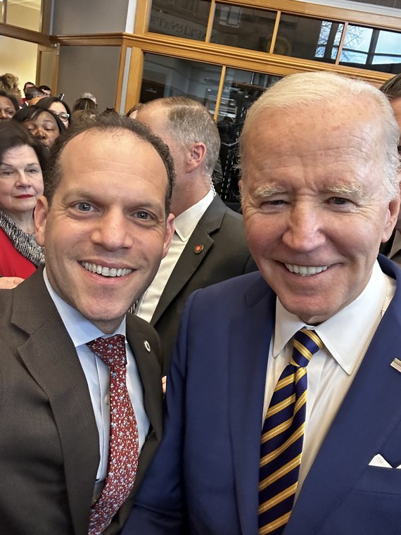Council President Glass poses for a selfie with President Biden.