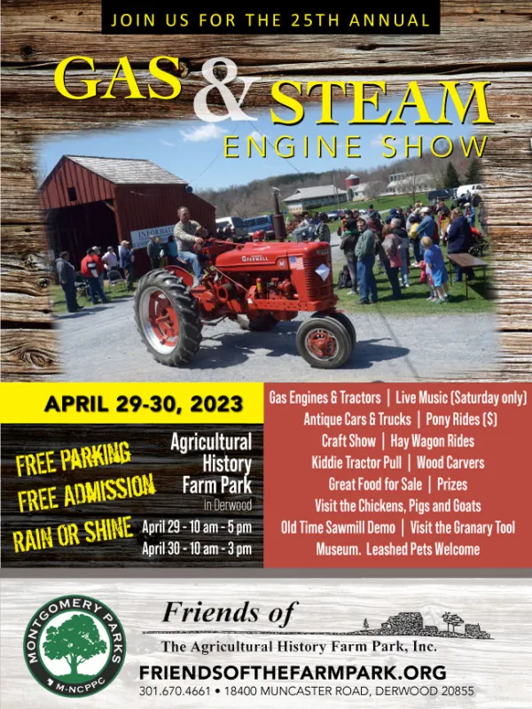 25th Annual Free Gas and Steam Engine Show Returns to Agricultural History Farm Park in Derwood on Saturday-Sunday, April 29-30 