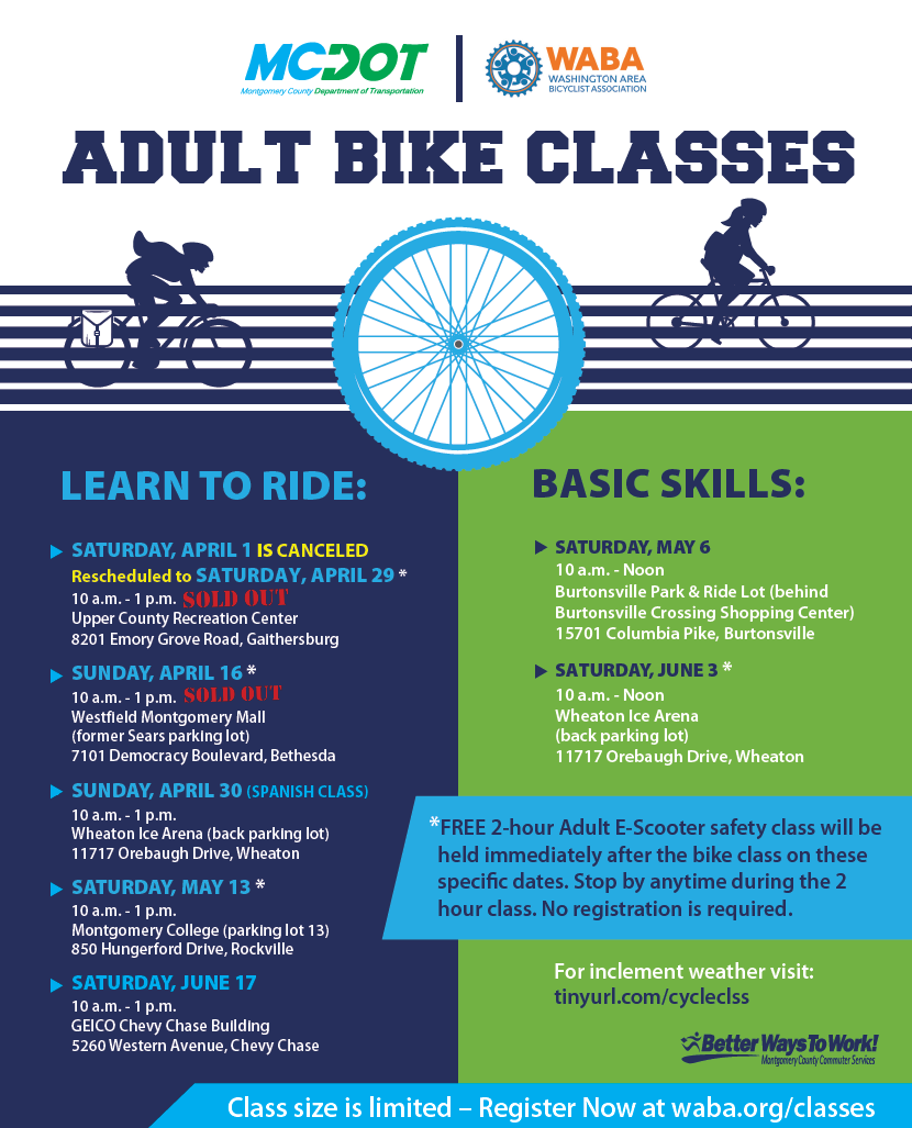 Adult Bike and Scooter Classes Offered in April, May and June 