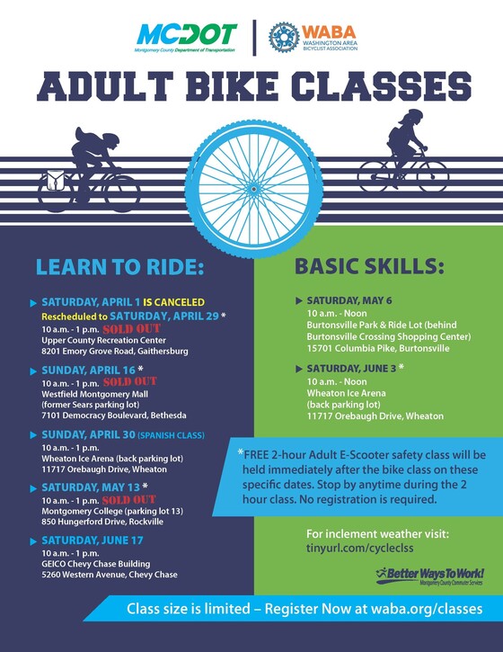 Adult Bike and Scooter Classes Offered in April, May and June  