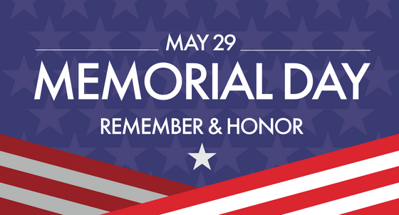 County Holiday Schedule for Memorial Day on Monday, May 29 