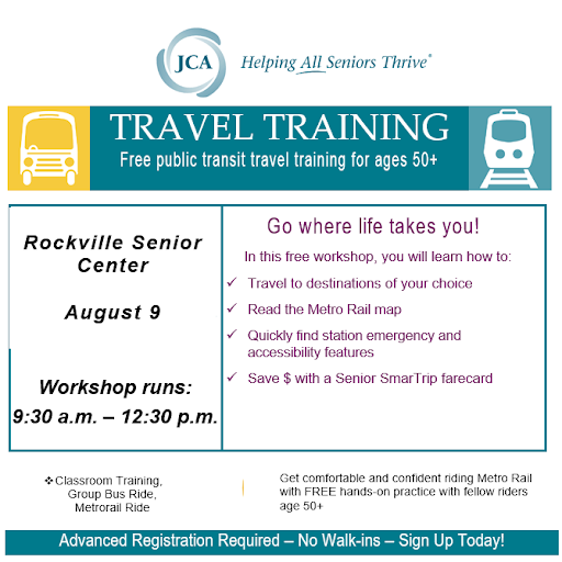 Flyer for JCA Travel Training workshop.
