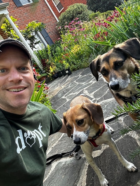 Council President Glass takes a selfie with his two rescue dogs.