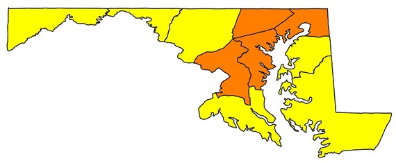 Map of air quality forecasts in Maryland.