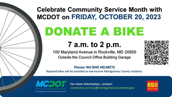 Child and Adult Used Bicycles Can Be Donated at the Annual Department of Transportation Event on Friday, Oct. 20, in Rockville 