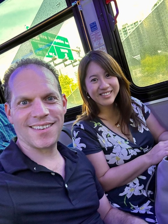 Council President Glass and staff member Joy Champaloux on a bus tour of East County.