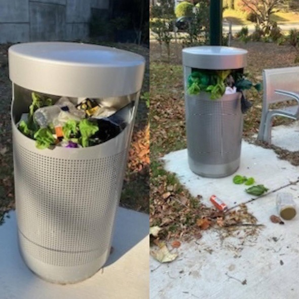 Images of overflowing trash can in Chevy Chase.