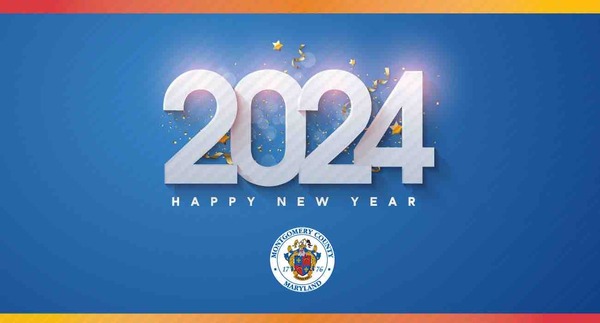 Happy New Year 2024 Montgomery County government graphic.