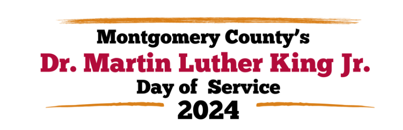A banner from Volunteer Montgomery that reads "Montgomery County's Dr. Martin Luther King Jr. Day of Service 2024"