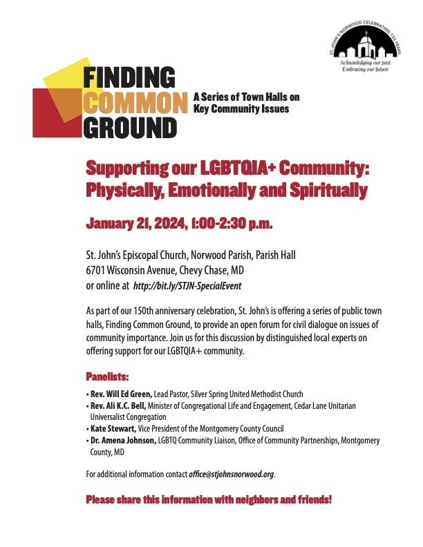 Flyer for St. John’s Town Hall on Supporting the LGBTQIA+ Community