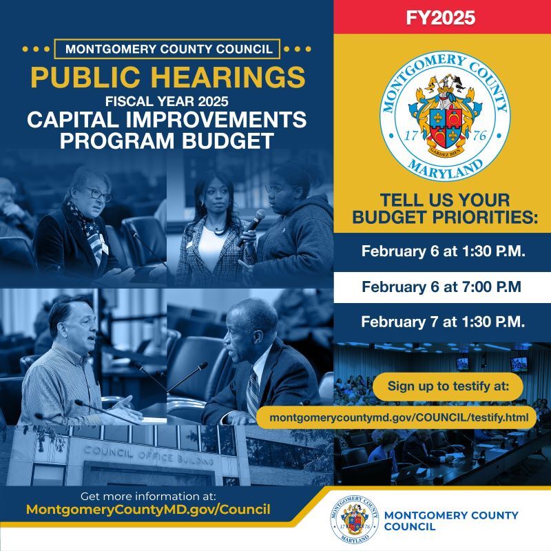Infographic on the Capital Budget public hearings on Feb. 6 at 1:30 p.m. and 7 p.m. and Wednesday, Feb. 7 at 1:30 p.m.