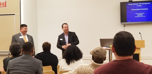 Council President Friedson speaks to a group about doing business with Montgomery County.