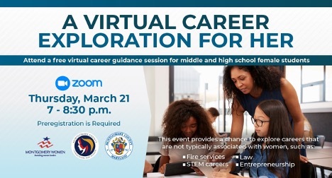 Montgomery Commission for Women and Montgomery Women to Hold Free Virtual Career Seminar for Middle and High School Females   