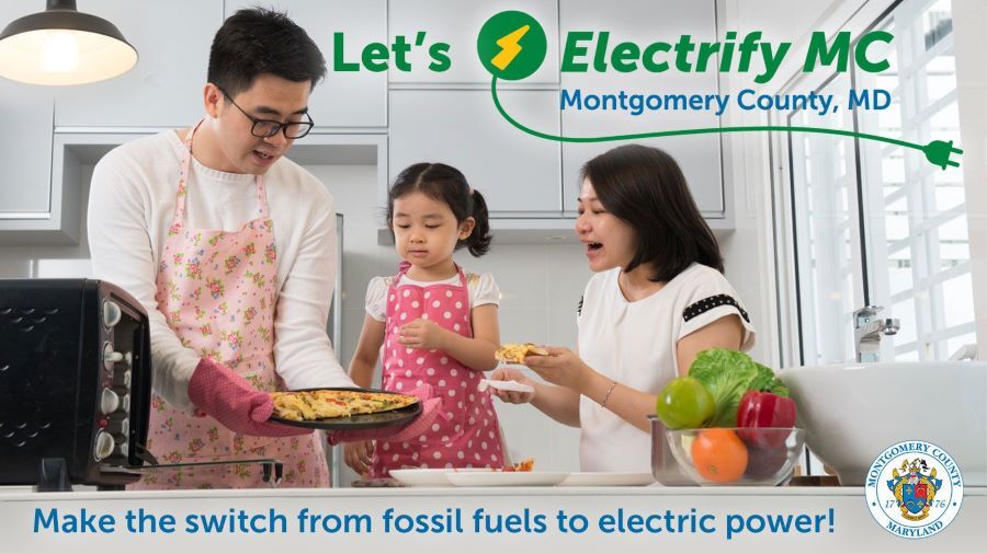 Graphic for Electrify MC program featuring a family cooking in a kitchen.