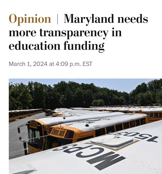A headline that reads "Opinion: Maryland needs more transparency in education funding"