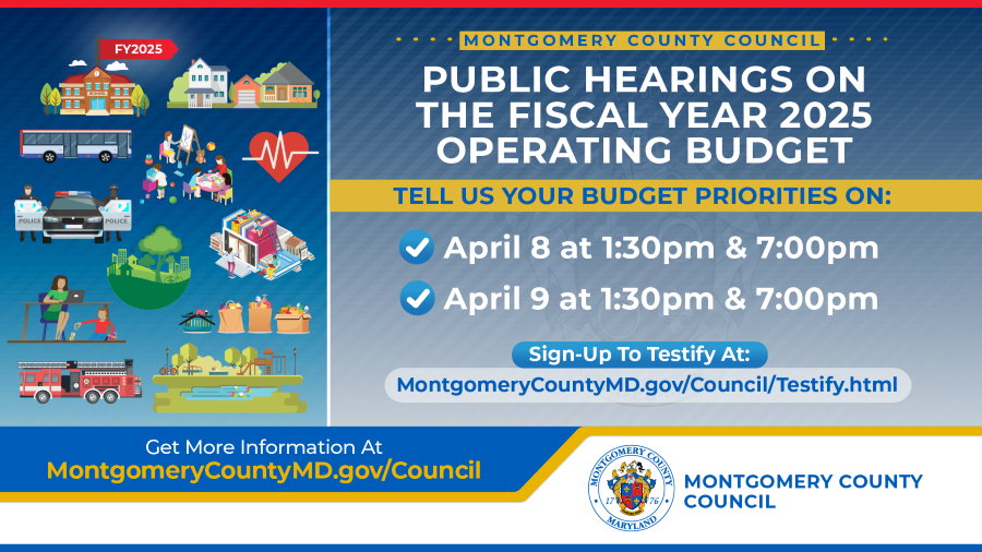FY25 operating budget public hearings on April 8 and 9 at 1:30 p.m. and 7 p.m.