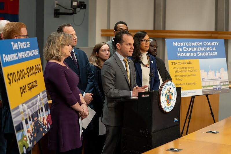 A picture of Councilmember Glass and colleagues at a press conference about the measure