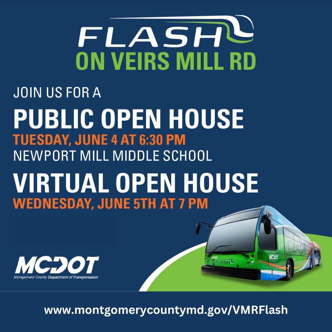 Open Houses on Veirs Mill Road Flash Bus Rapid Transit (BRT) to be Held on June 4 and June 5 