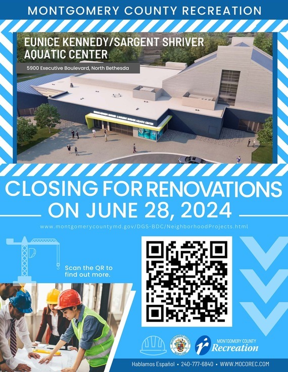 Flyer for Kennedy Shriver Aquatic Center closing on June 28 for renovations