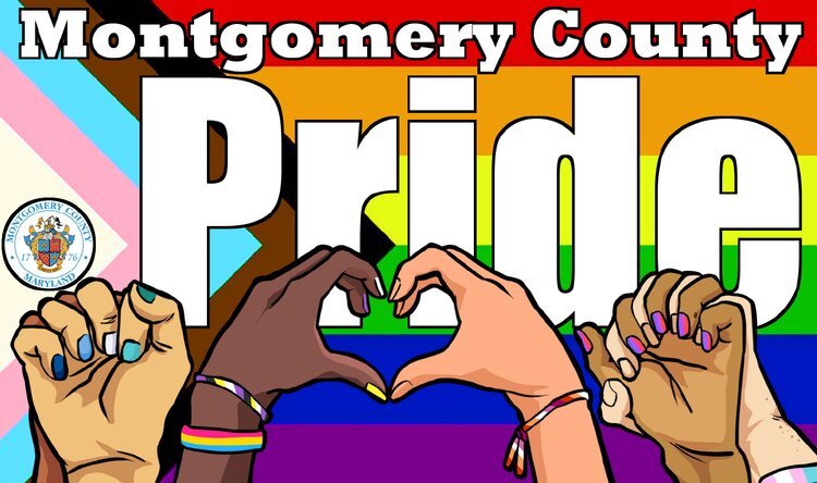 A graphic of the Pride flag with hands making a heart