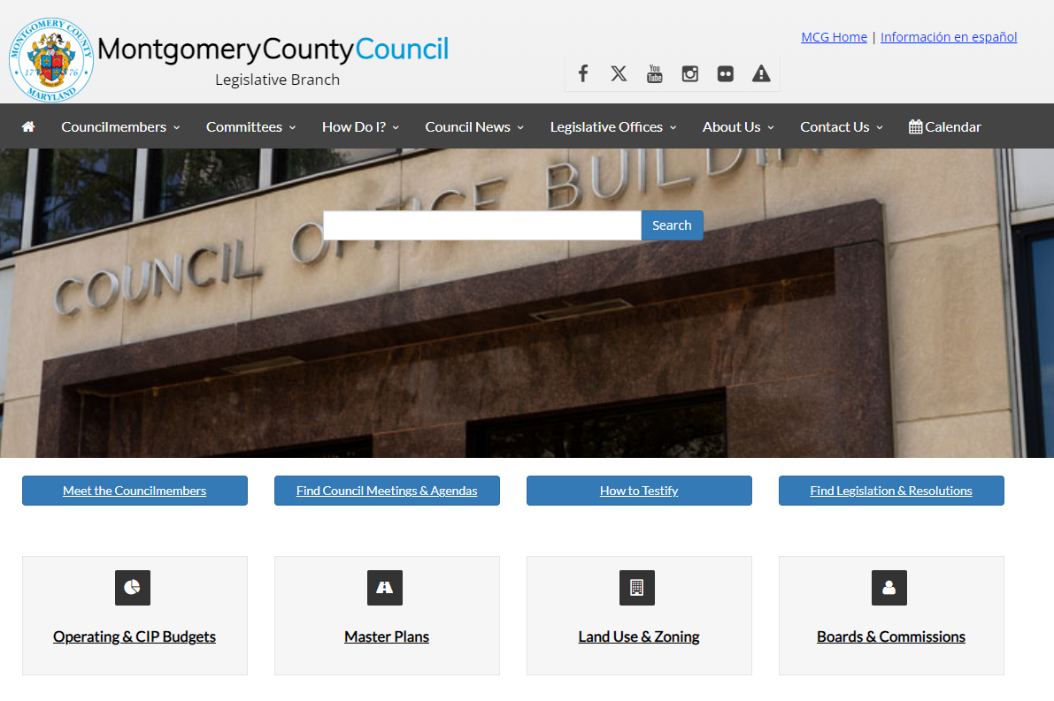 Montgomery County Council home webpage.