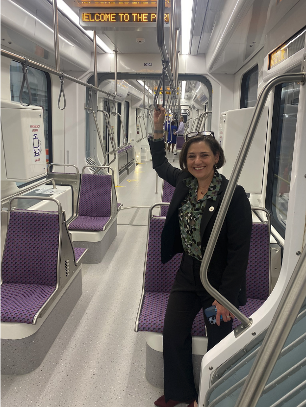 VP Stewart on a Purple Line light rail vehicle