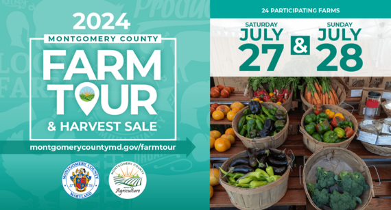 A banner advertising the 2024 Montgomery County Farm Tour and Harvest Sale on July 27 and July 28