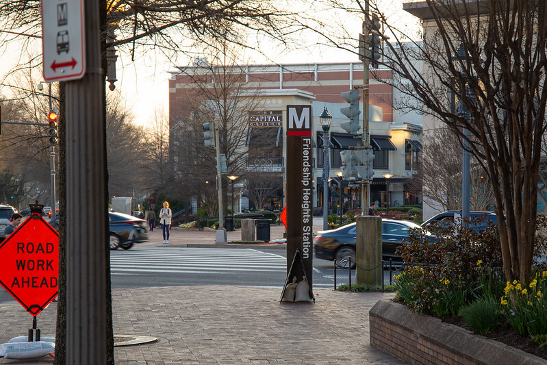 Friendship Heights Metro Station sign.