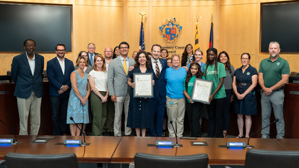 Group photo with Councilmembers and Parks and Rec staff at the Council chamber for Park and Rec Month.