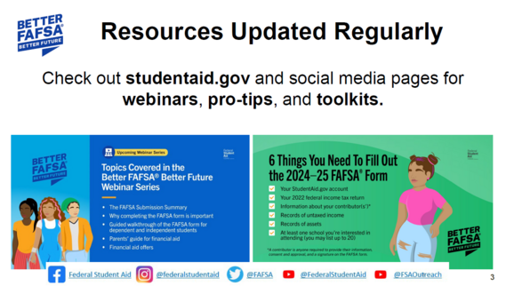 A slide with links to more information on FAFSA