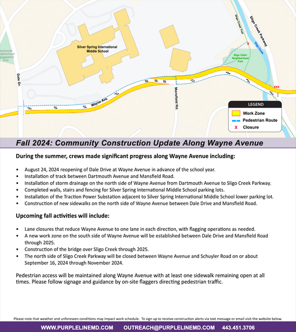 Purple Line's Fall 2024 Construction Update along Wayne Ave in Silver Spring