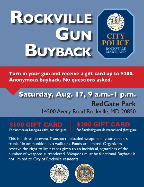 Rockville to Hold Gun Buyback Event on Saturday, Aug. 17 