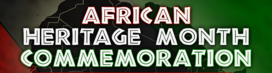 African Heritage Month commemoration graphic with map of Africa in red and green.