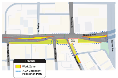 Purple Line traffic update map along Georgia Ave