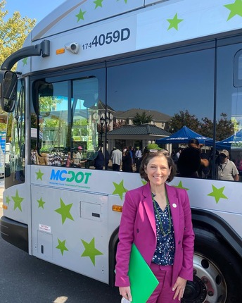 CVP Stewart with bus at the Great Seneca Transit Network route opening