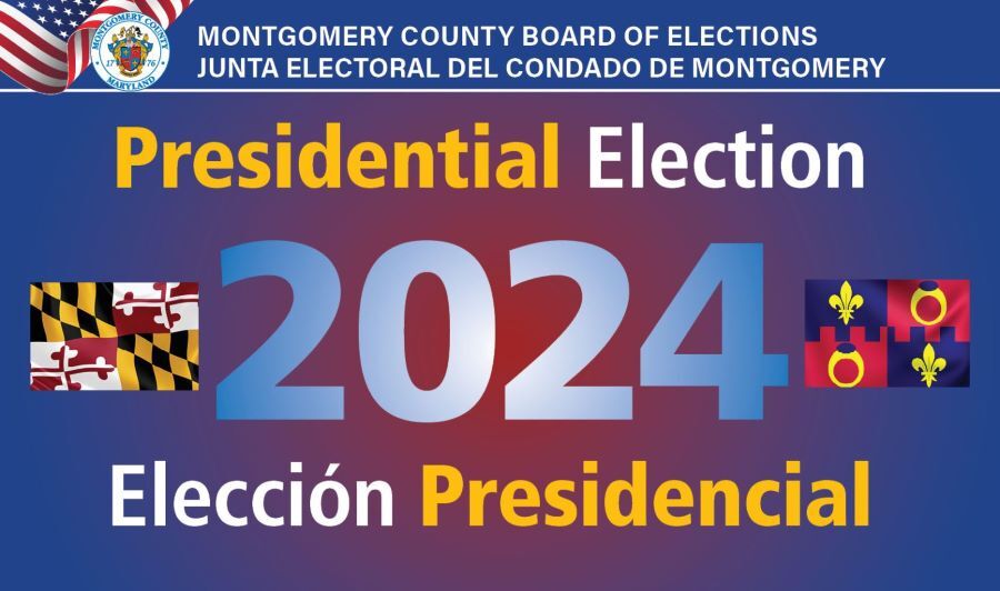 Montgomery County Board of Elections infographic for the 2024 Presidential Election with Maryland and Montgomery County flags.