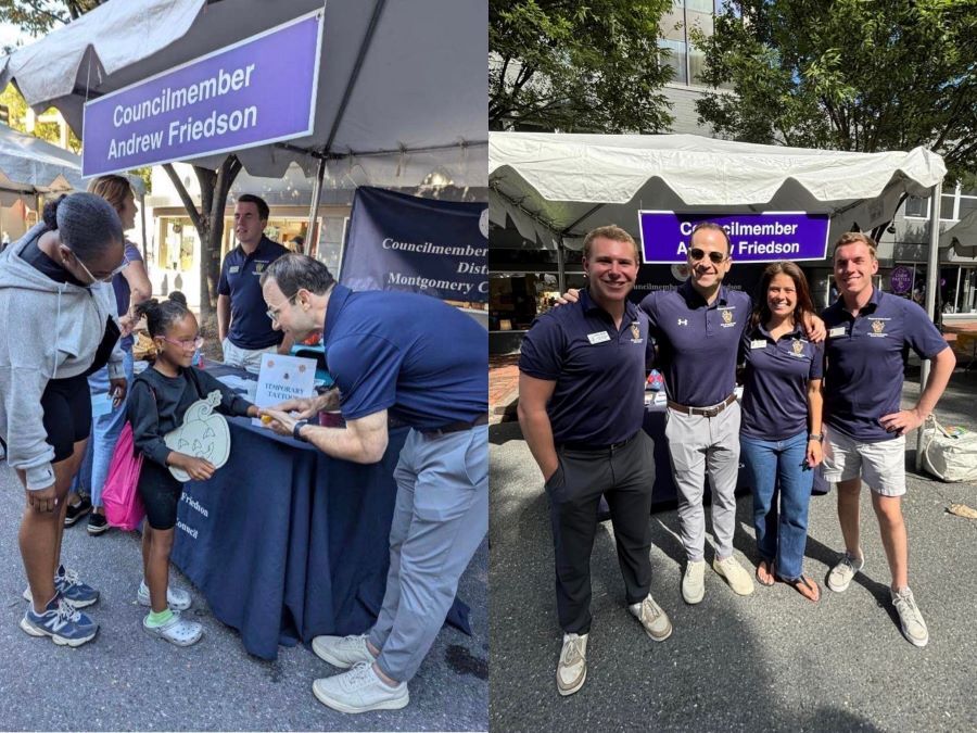 Side by side photos of Council President Friedson interacting with community and team members at Taste of Bethesda.