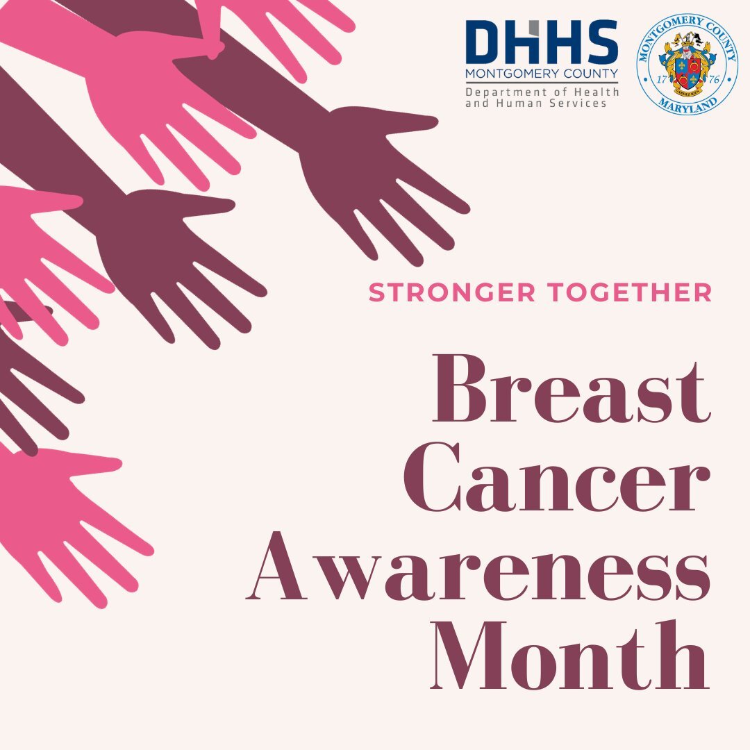 Breast Cancer Awareness Month graphic with animation of pink hands and the words “Stronger Together.”