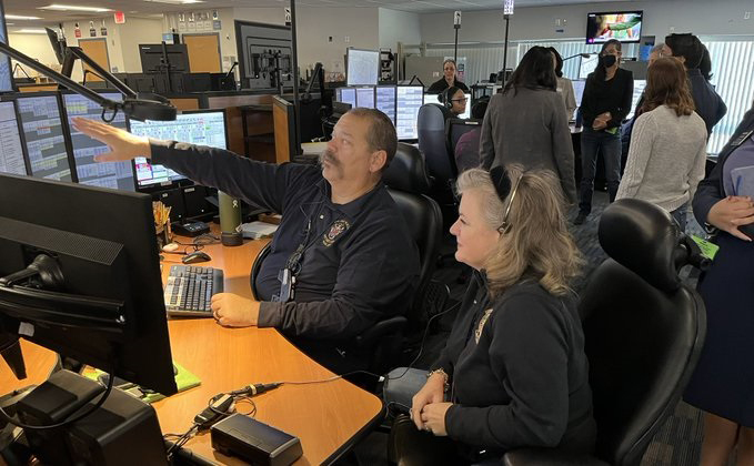 Councilmember Luedtke at the Emergency Communications Center 