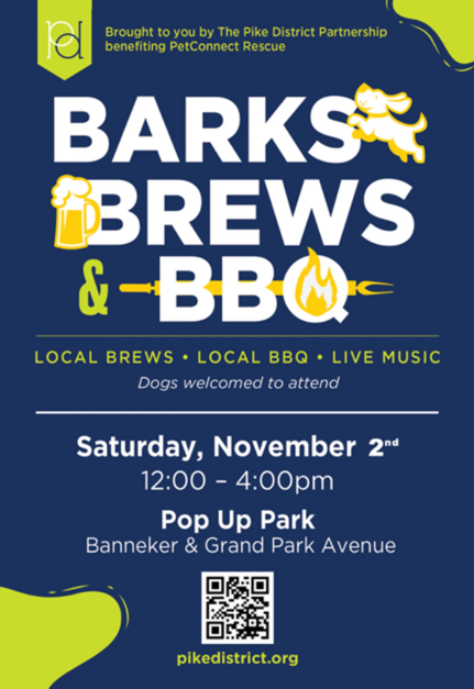 Pike District Flyer for Barks, Brews, and BBQ