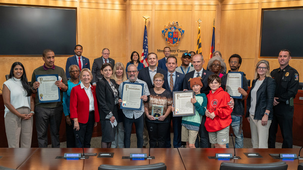 CVP Stewart with the T&E Committee and advocates recognizing National Pedestrian Safety Month