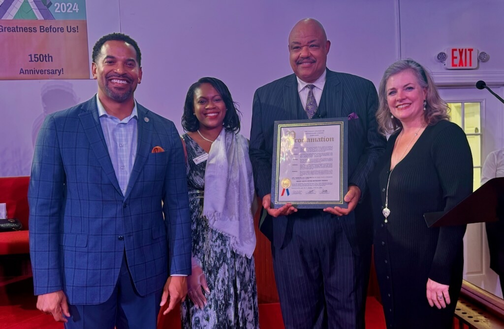 Congratulating Rev. Tim Warner of Emory Grove United Methodist Church on 150 years of inspiring service