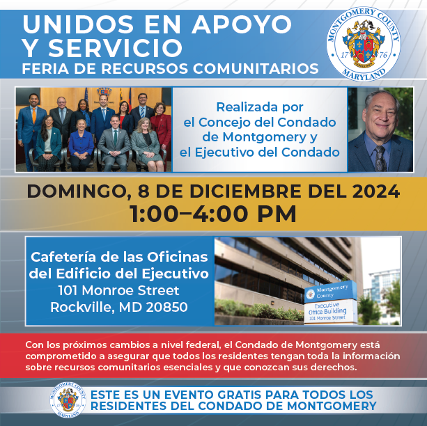 Unidos en Apoyo y Servicio feria de recursos comunitarios el 8 de diciembre.